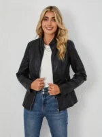 Damen Kunstleder für Motorradjacke