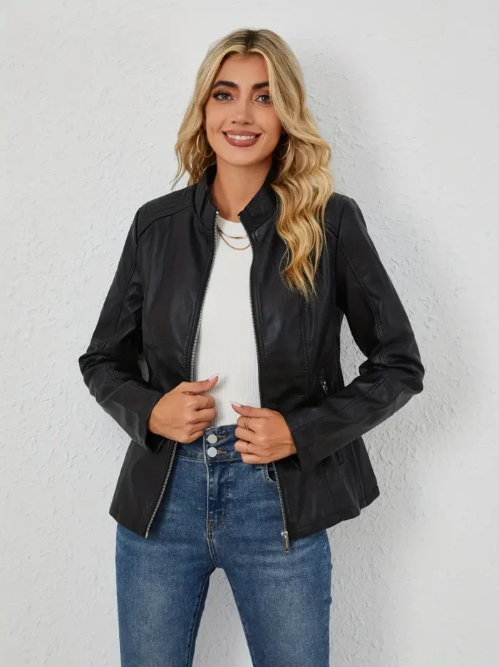 Damen Kunstleder für Motorradjacke