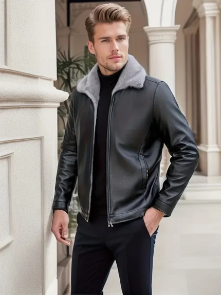 Lässige schwarze Lederjacke für Herren